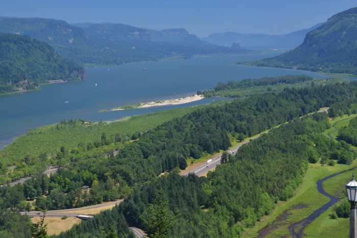 view of the Columbia River looking east from Vista House